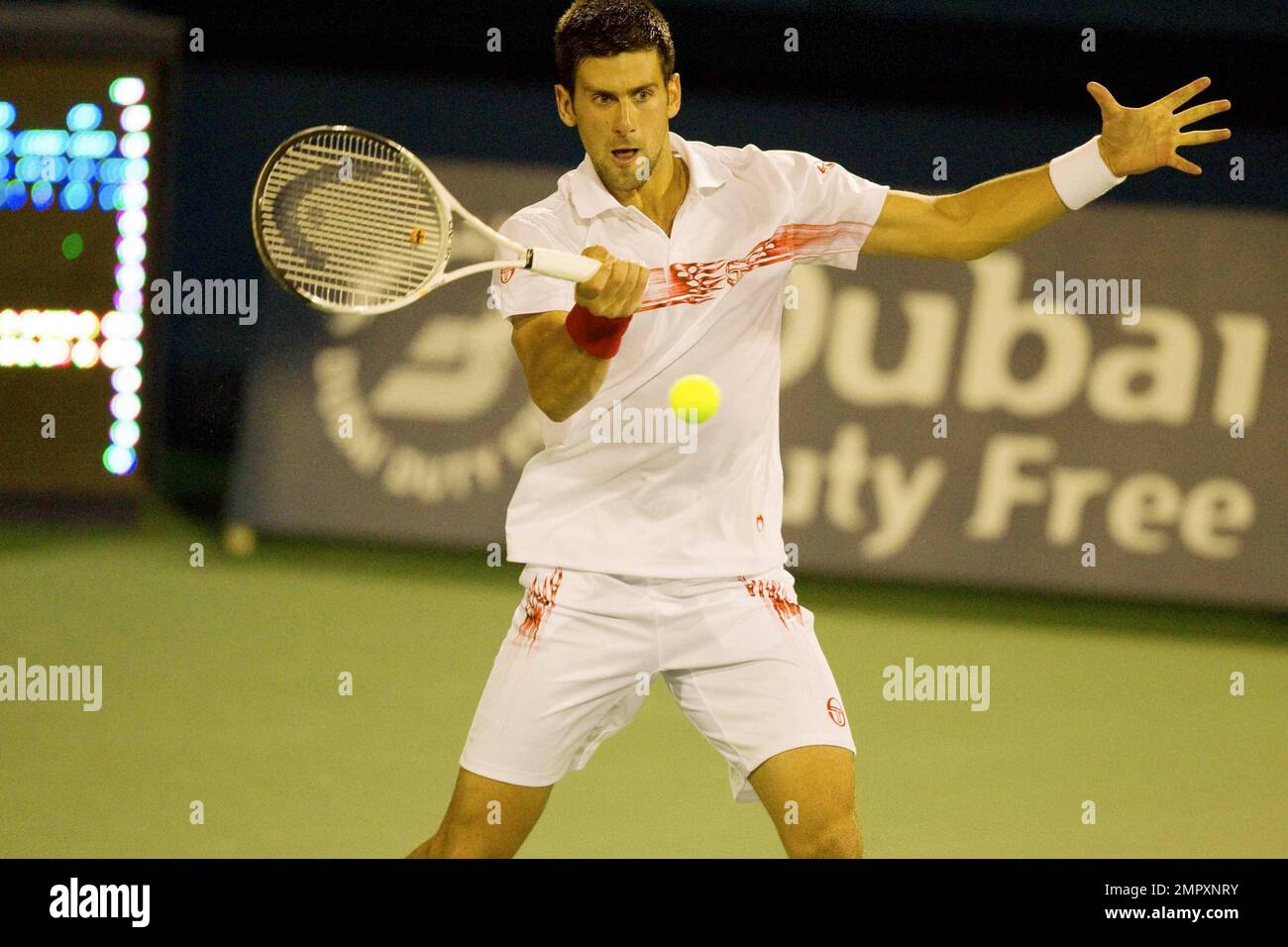 Novak Djokovic competes in the Men's Singles of the Barclays Dubai