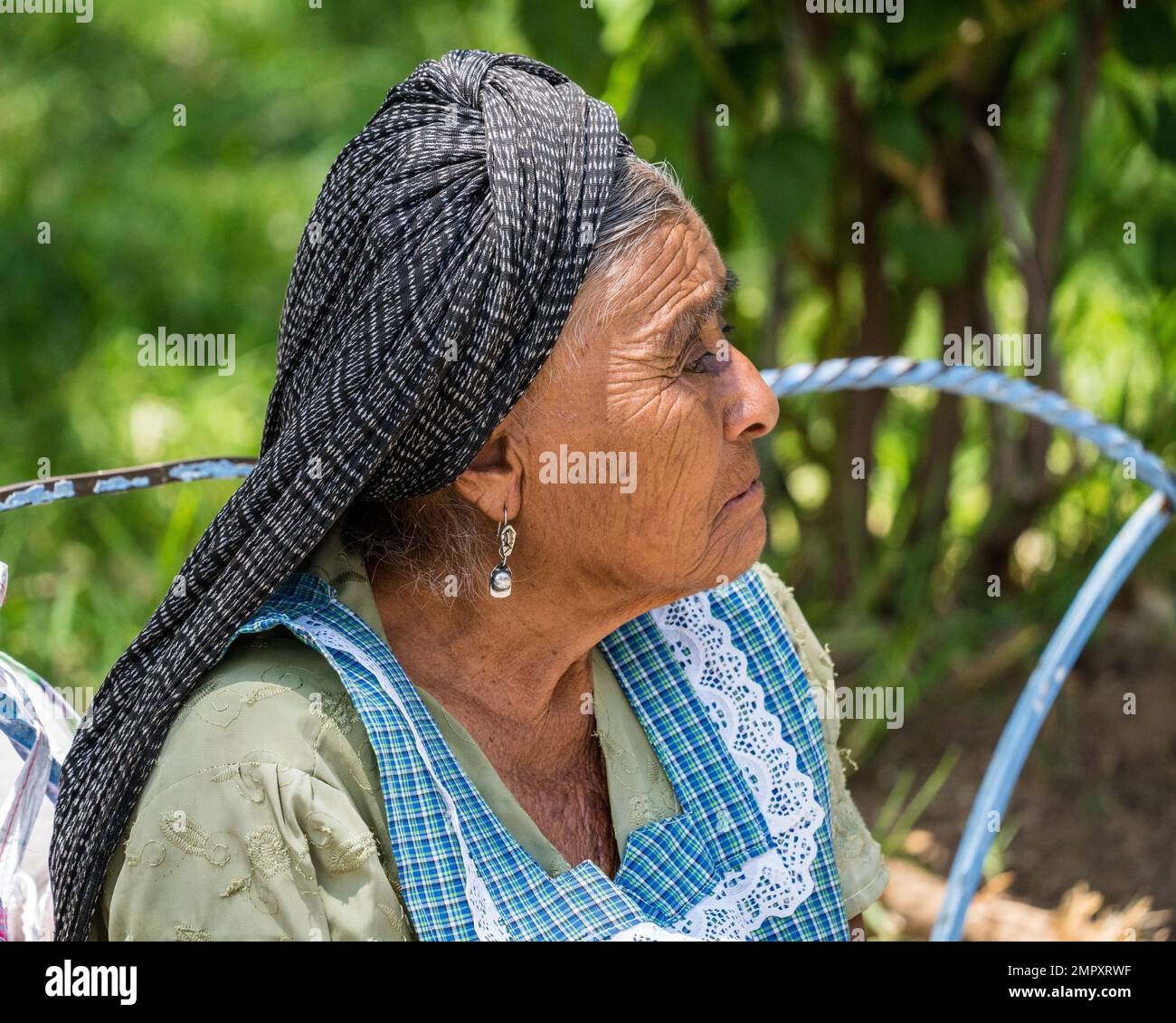 An indigenous Zapotec woman in traditional dress in the market in Ocotlan de Morelos in the