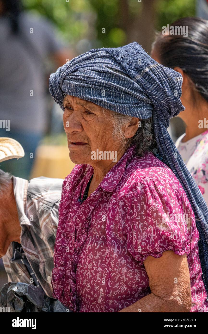 An indigenous Zapotec woman in traditional dress in the market in Ocotlan de Morelos in the