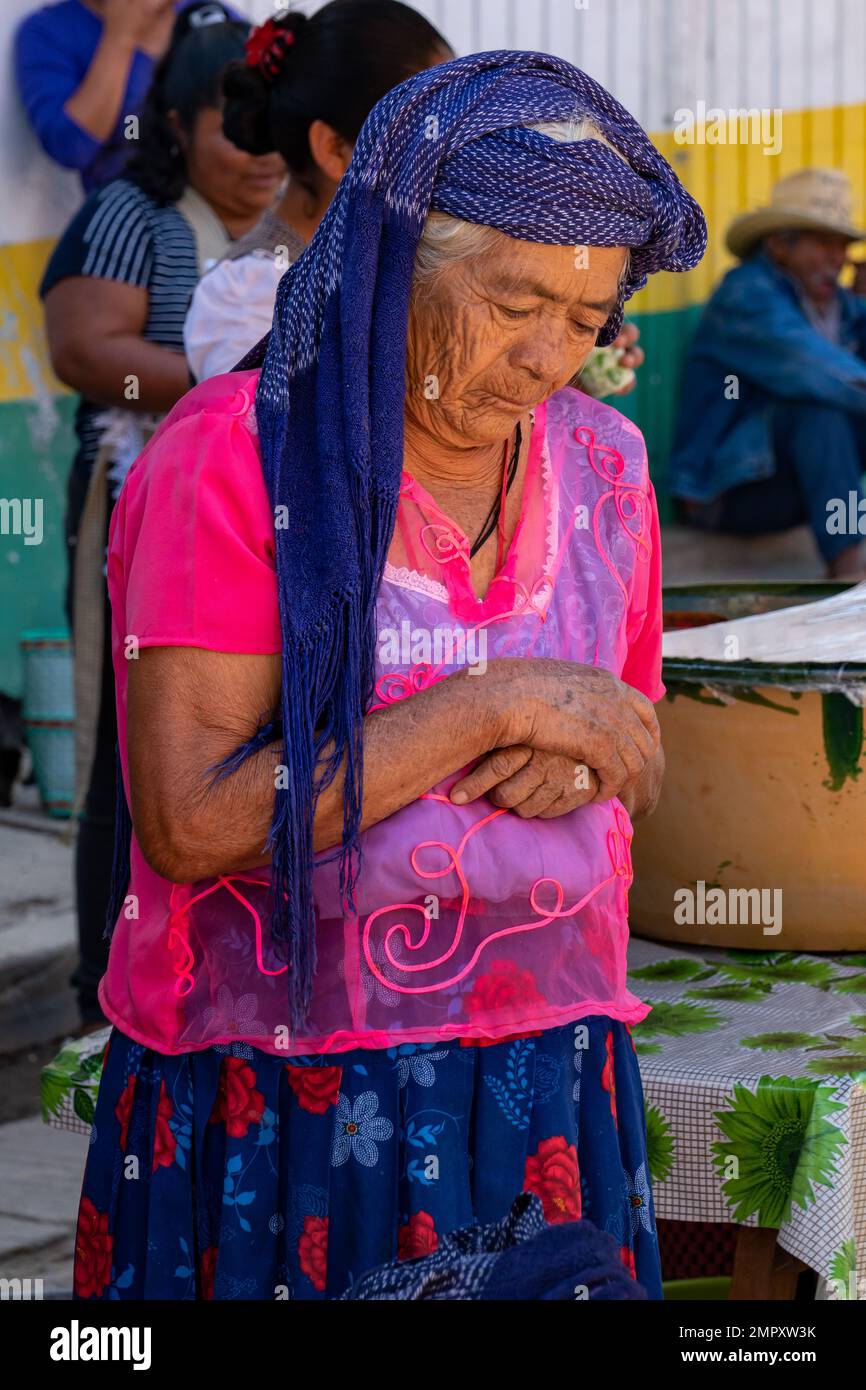 An indigenous Zapotec woman in traditional dress in the market in Ocotlan de Morelos in the