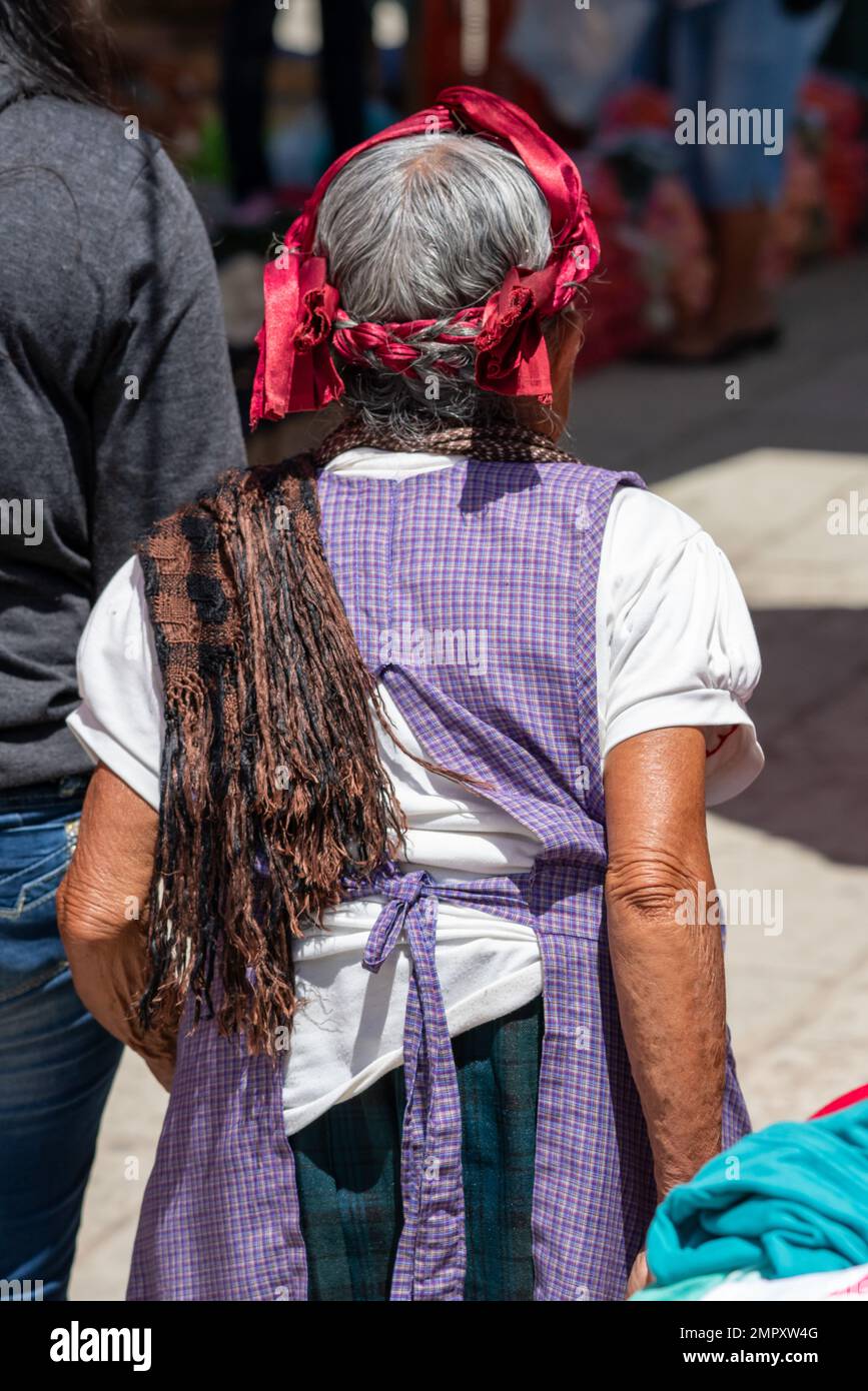An indigenous Zapotec woman in traditional in the market in Ocotlan de Morelos in Oaxaca, Mexico