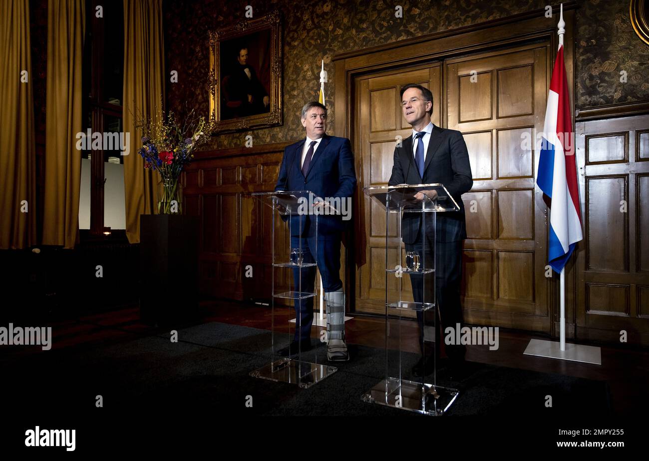 DEN BOSCH - Prime Minister Jan Jambon and Prime Minister Mark Rutte during the Dutch-Flemish government summit. A delegation from the Dutch and Flemish governments come together to promote good cooperation in many areas. ANP KOEN VAN WEEL netherlands out - belgium out Stock Photo