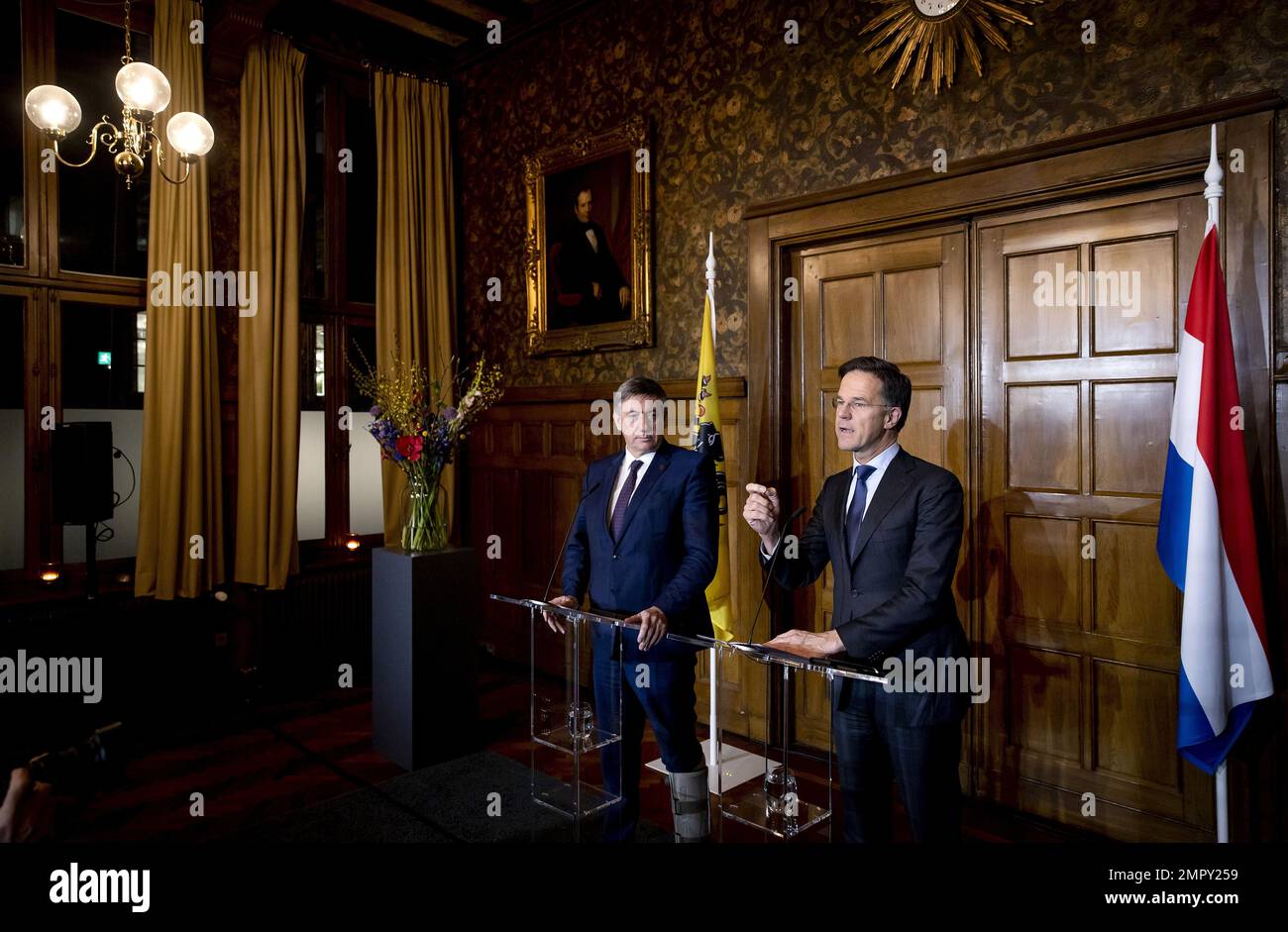 DEN BOSCH - Prime Minister Jan Jambon and Prime Minister Mark Rutte during the Dutch-Flemish government summit. A delegation from the Dutch and Flemish governments come together to promote good cooperation in many areas. ANP KOEN VAN WEEL netherlands out - belgium out Stock Photo