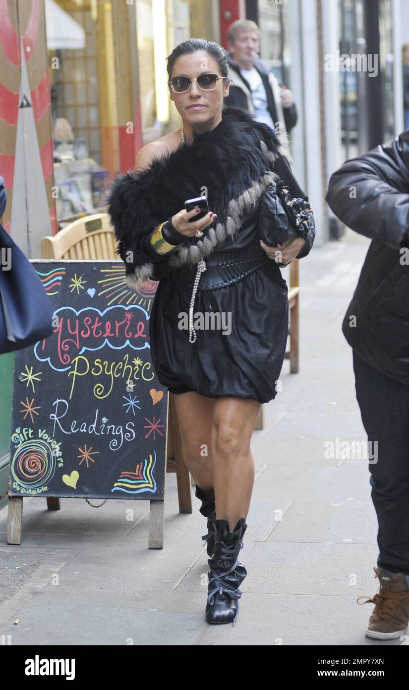 EastEnders star Jessie Wallace wearing a black bubble dress with a fur ...