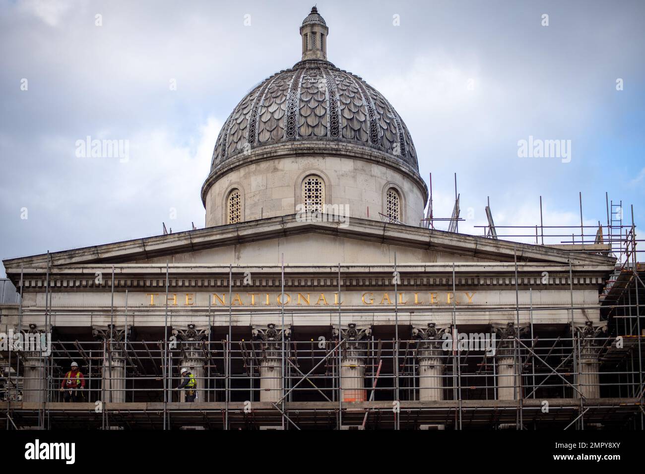 London, UK – 31 Jan. 2023: Building work on the exterior of national gallery at Trafalgar Sq. Credit: Sinai Noor/Alamy Live News Stock Photo