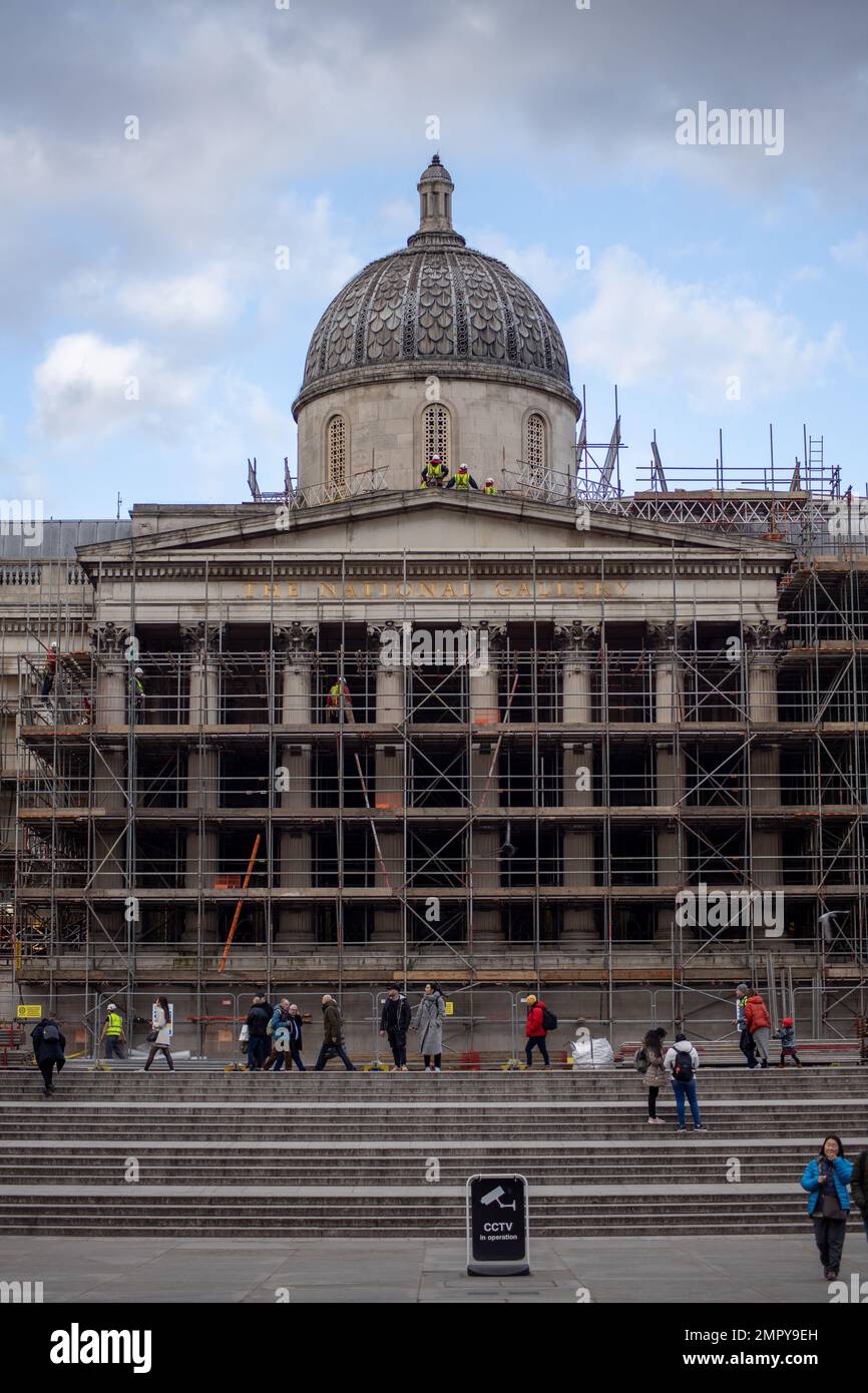 London, UK – 31 Jan. 2023: Building work on the exterior of national gallery at Trafalgar Sq. Credit: Sinai Noor/Alamy Live News Stock Photo