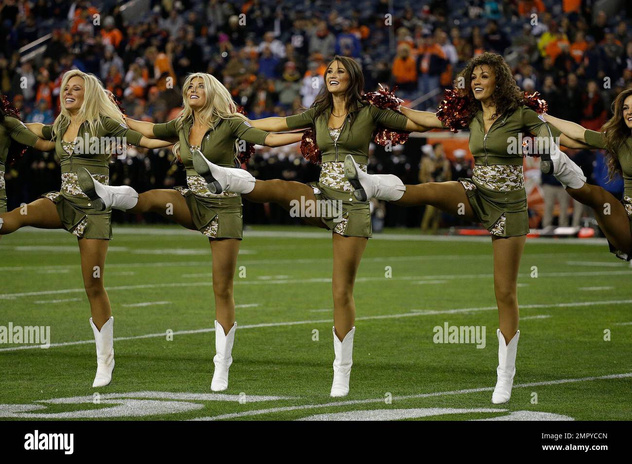 Denver Broncos Cheerleaders don Salute to Service uniforms for #NEvsDEN