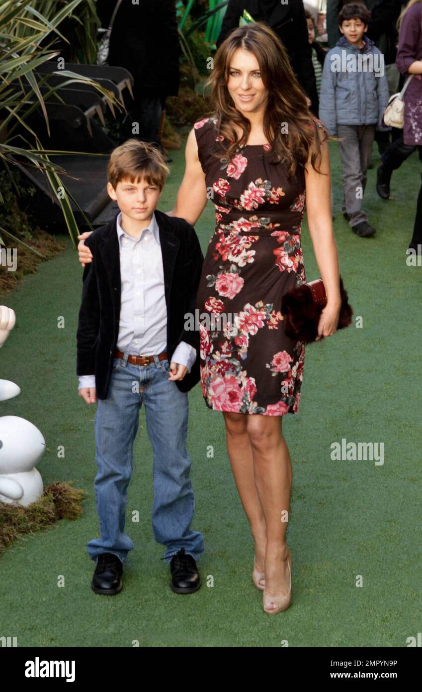 Recently separated Elizabeth Hurley poses with son Damian on the green ...