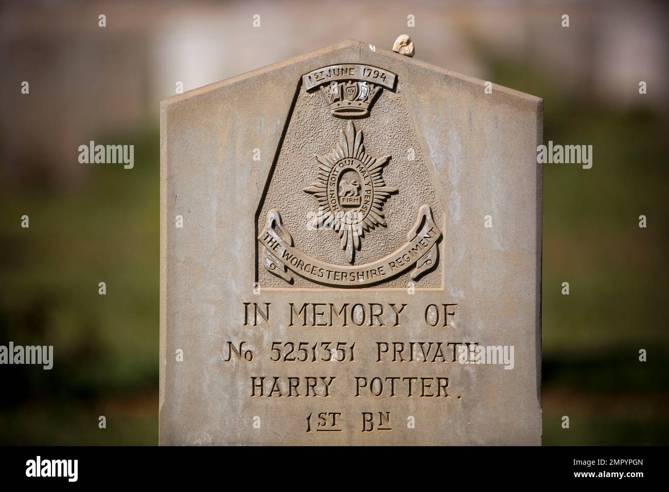A tombstone bearing the name of a British Private Harry Potter is seen