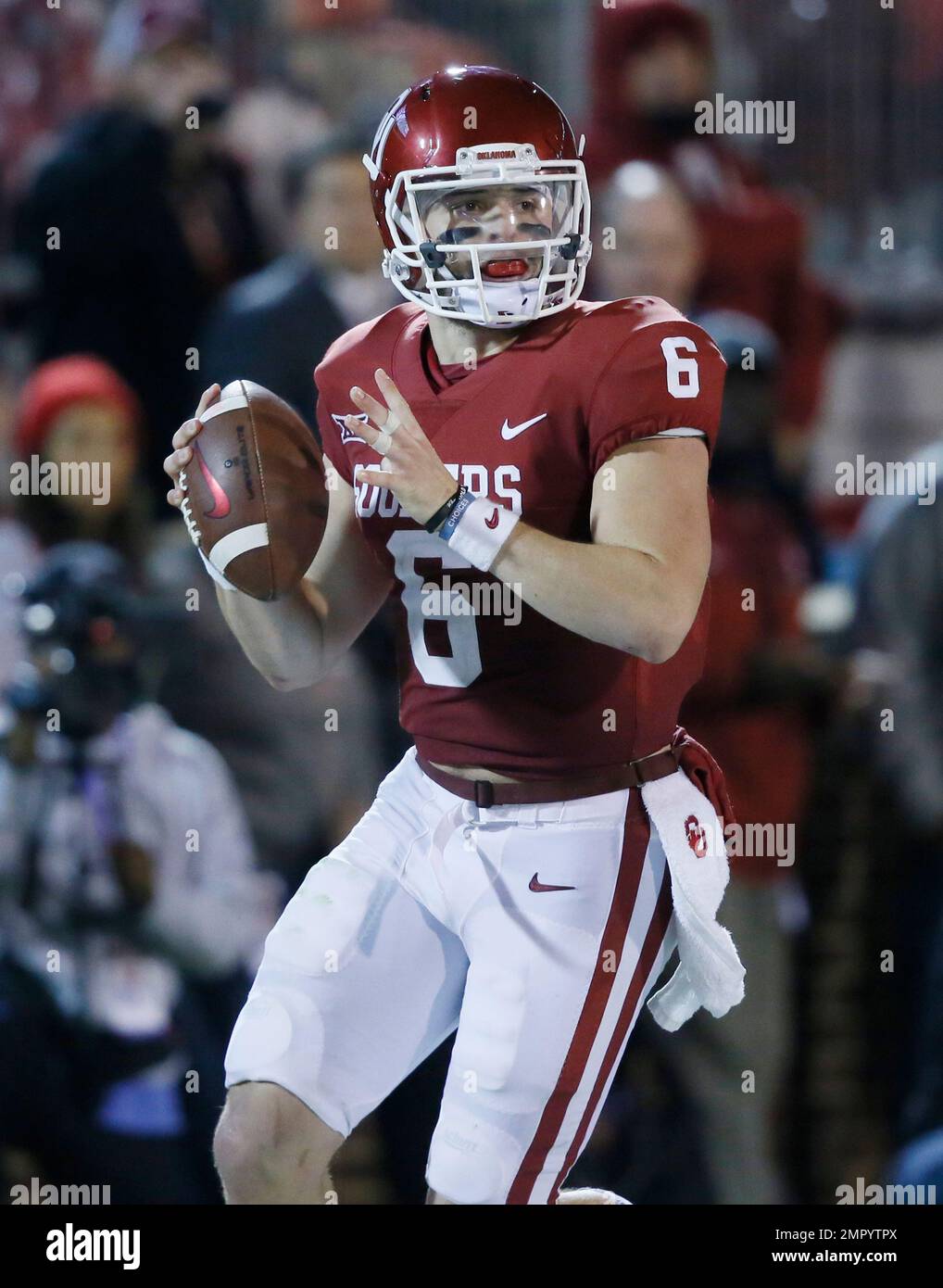 Oklahoma quarterback Baker Mayfield (6) during an NCAA college football game between TCU and