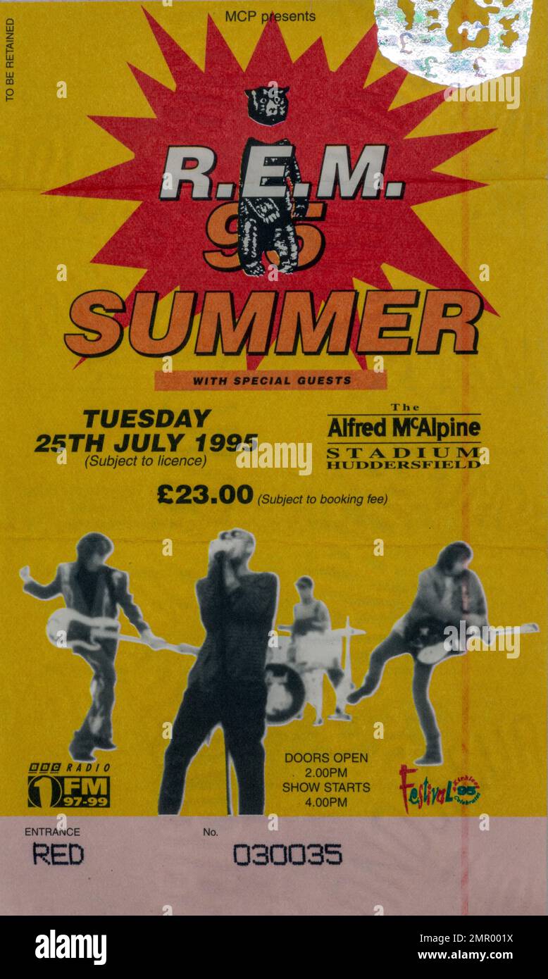R.E.M, 1995 Summer, Concert Ticket Stubs, Music Concert Memorabilia