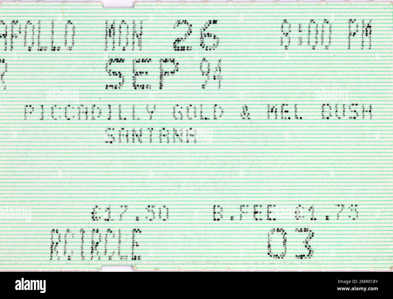 Santana, 26 September 1994, Concert Ticket Stubs, Music Concert Memorabilia , Manchester, England, UK Stock Photo