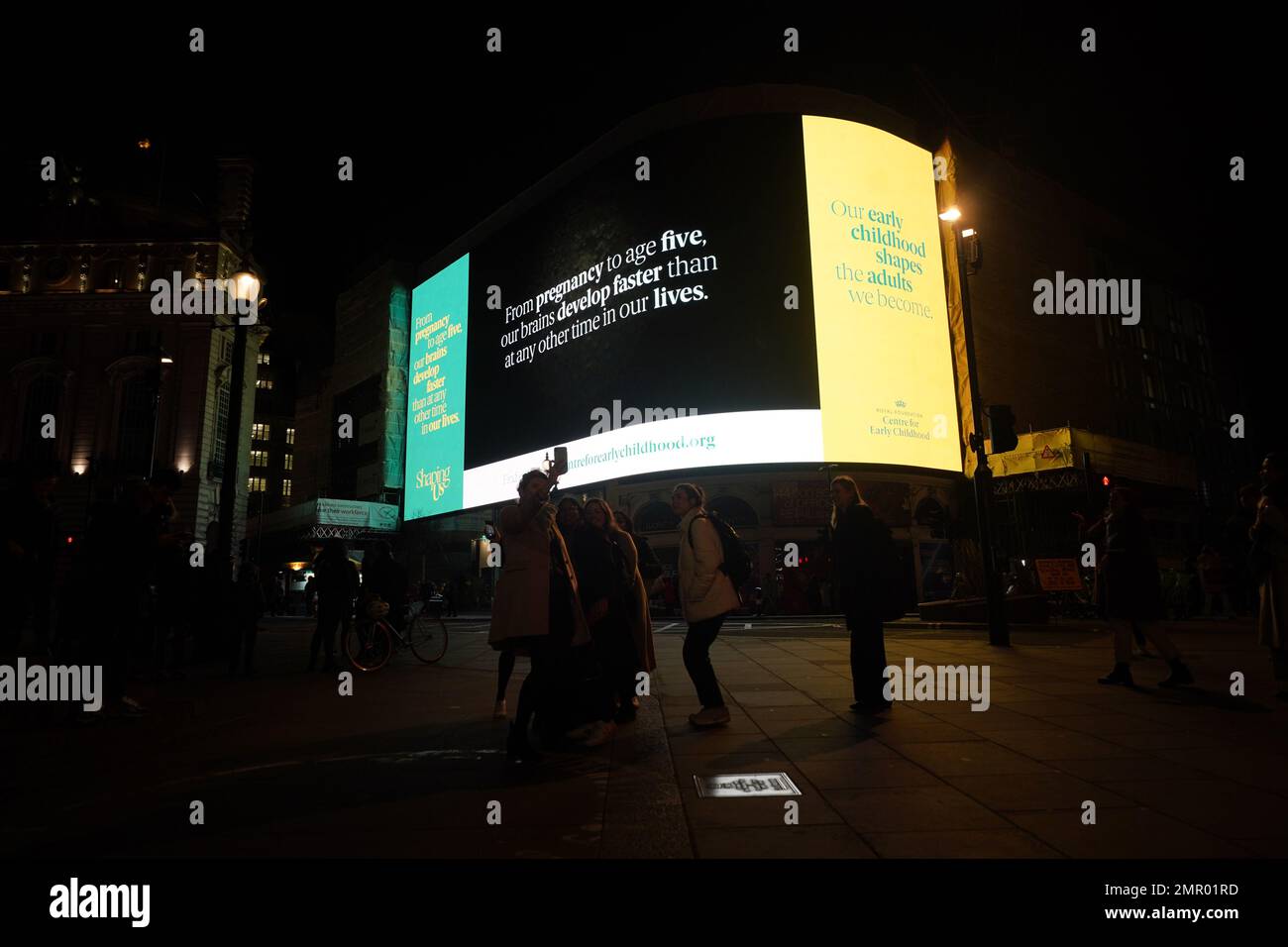 A campaign video for the The Princess of Wales' Shaping Us campaign, which is raising awareness of the unique importance of early childhood, is played at Piccadilly Lights in London. Picture date: Tuesday January 31, 2023. Stock Photo