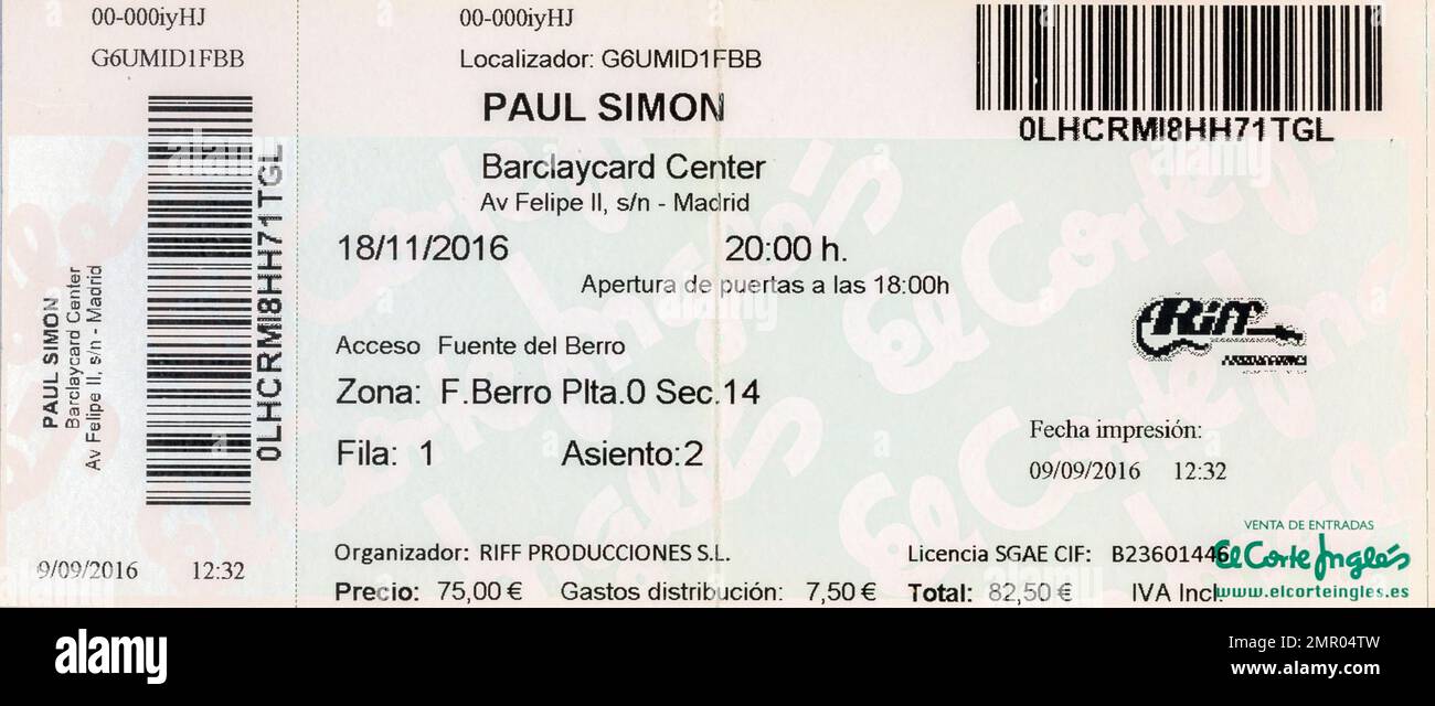 Paul Simon, November 2016, Concert Ticket Stubs, Music Concert