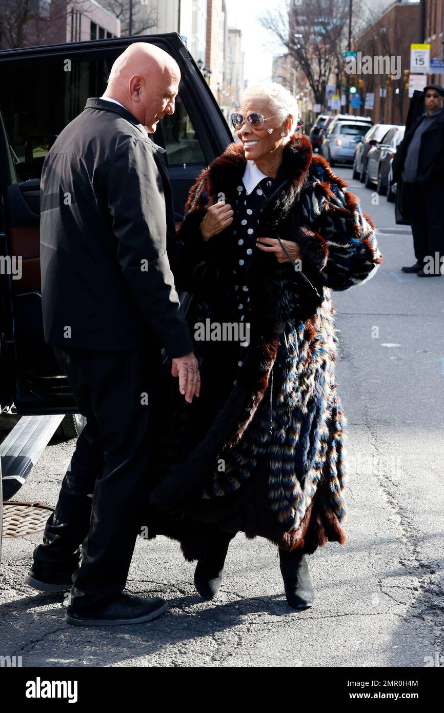 Singer, actress Dionne Warwick is seen arriving to deliver the eulogy at Jerry Blavat's Funeral and Celebration of Life at the Cathedral Basilica of Saints Peter and Paul on January 28, 2023 in Philadelphia, Pennsylvania.  -PICTURED: Dionne Warwick -LOCATION: Philadelphia USA -DATE: 28 Jan 2023 -CREDIT: William T Wade Jr/startraksphoto.com Stock Photo