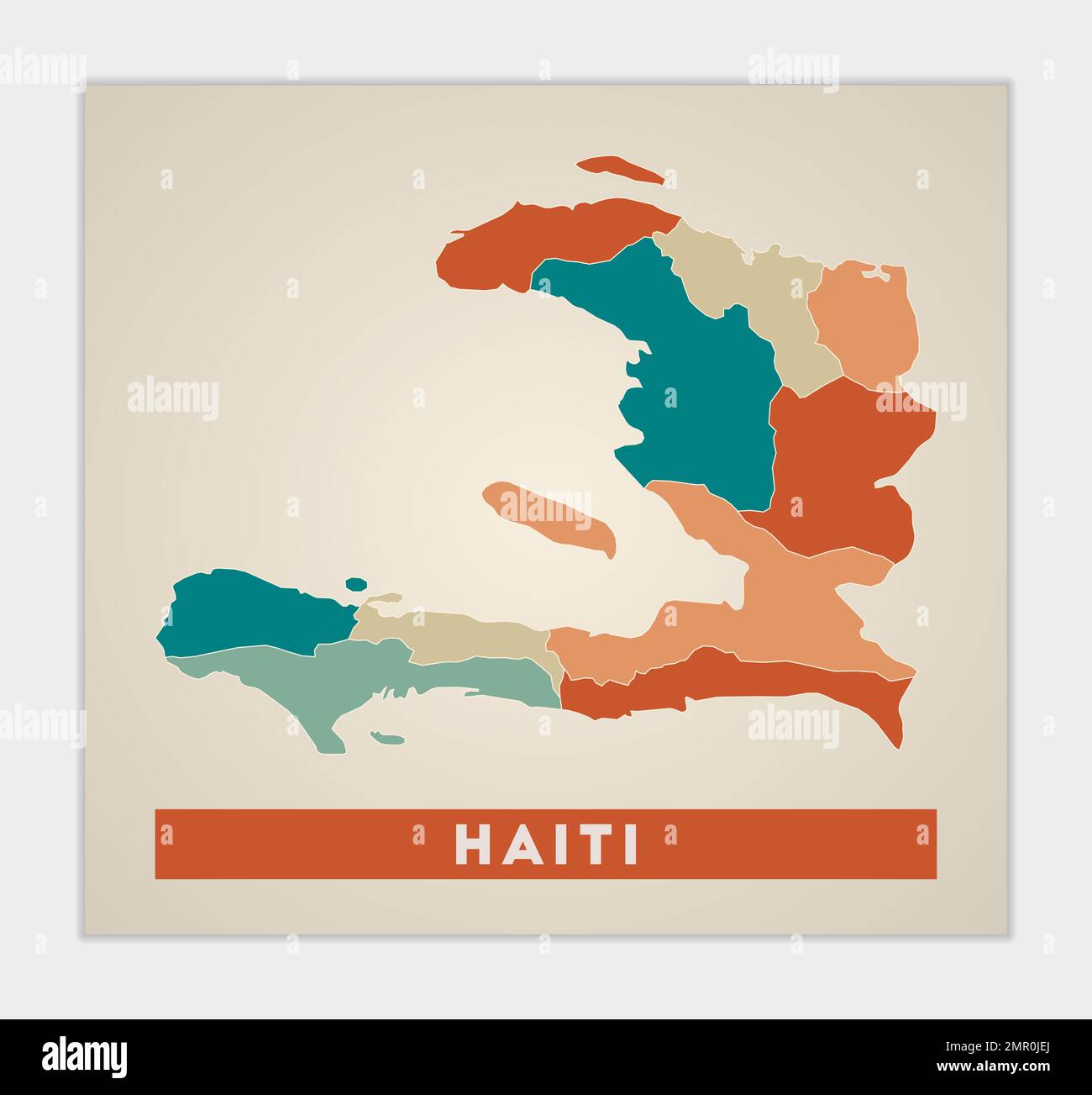 Haiti poster. Map of the country with colorful regions. Shape of Haiti with country name. Captivating vector illustration. Stock Vector