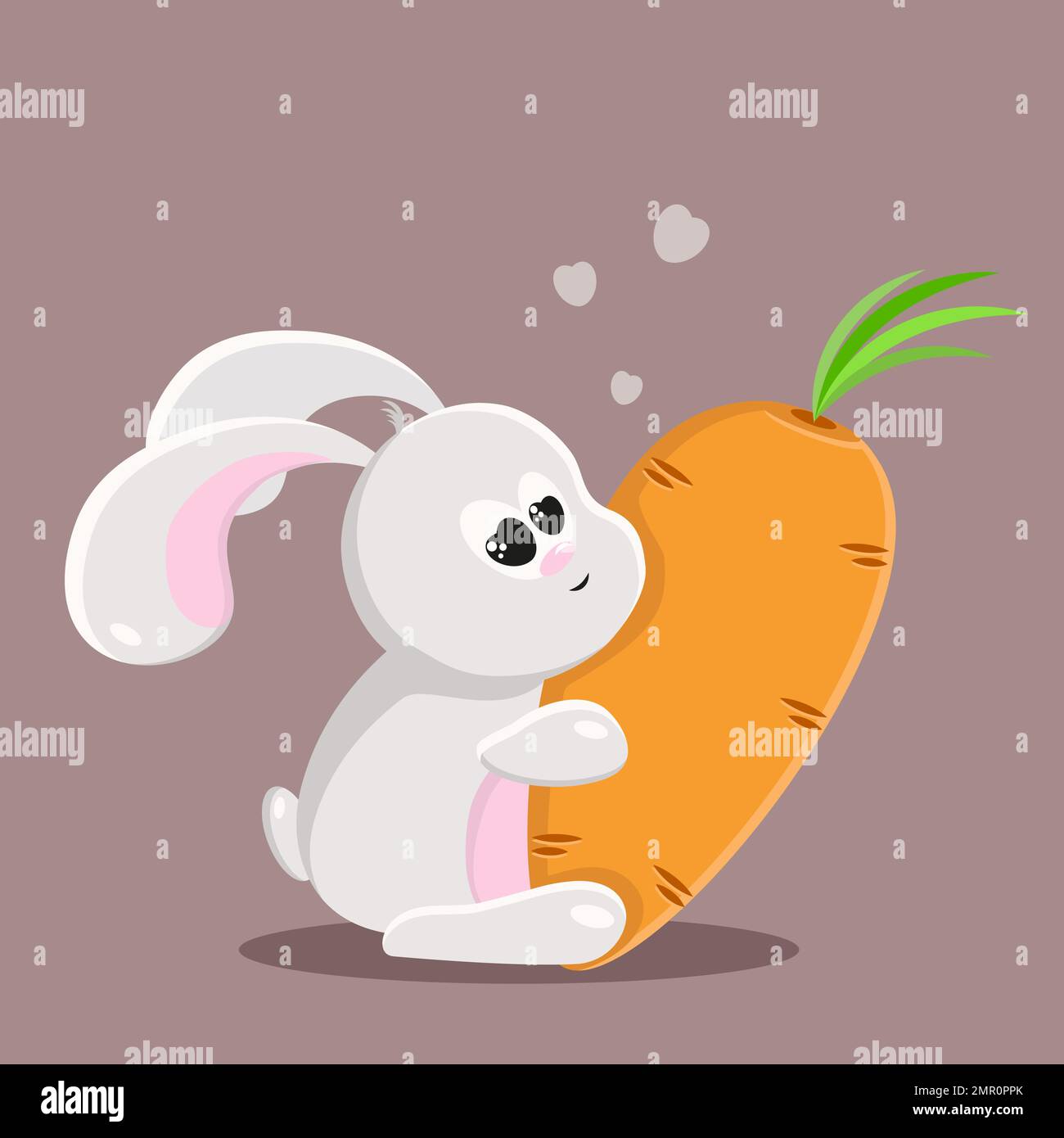 Hugs of a white rabbit with a carrot. Orange Love. Vertical. Vector. Postcard. Stock Vector
