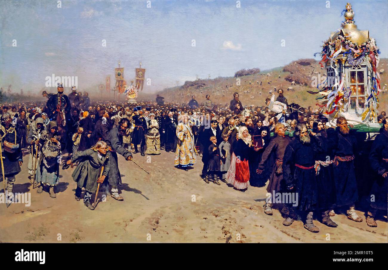 Ilya Repin. Painting entitled 'Krestny Khod (Religious Procession) in Kursk Gubernia ' by the Ukrainian-born Russian artist, Ilya Yefimovich Repin (1844-1930), oil on canvas, 1880-83 Stock Photo