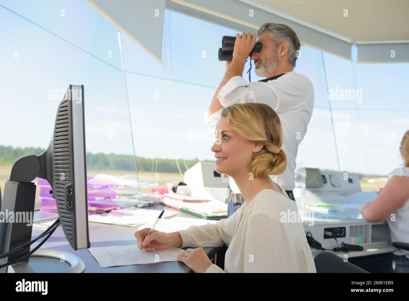 airport takeoff runway control computer Stock Photo Alamy