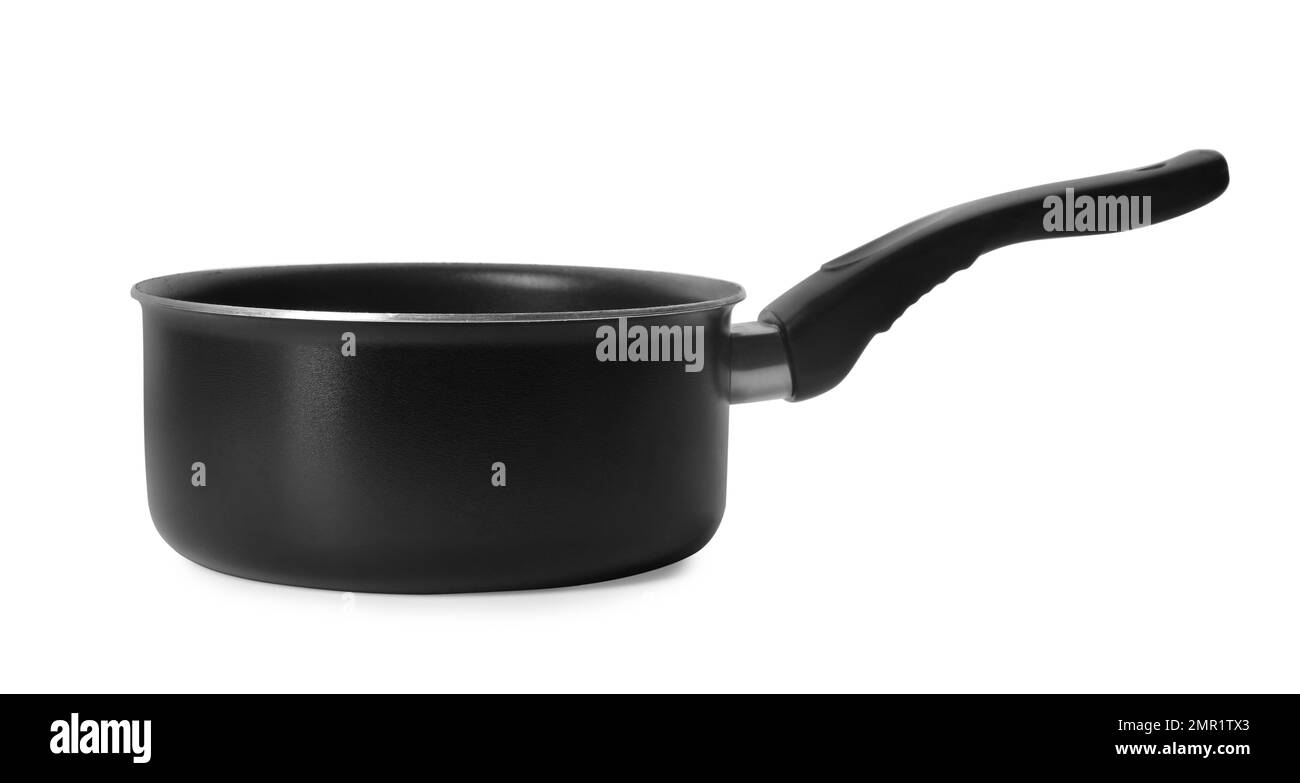 Empty modern black saucepan isolated on white Stock Photo Alamy