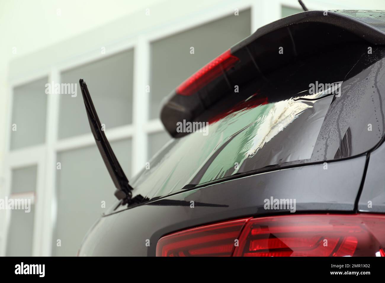 Car window covered with tinting foil, closeup Stock Photo Alamy