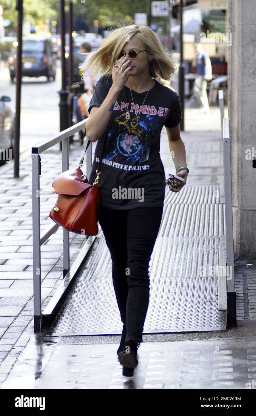 Fearne Cotton sports a rocker look in a vintage Iron Maiden t shirt as she  leaves BBC Radio 1. London, UK. 7/6/11 Stock Photo - Alamy