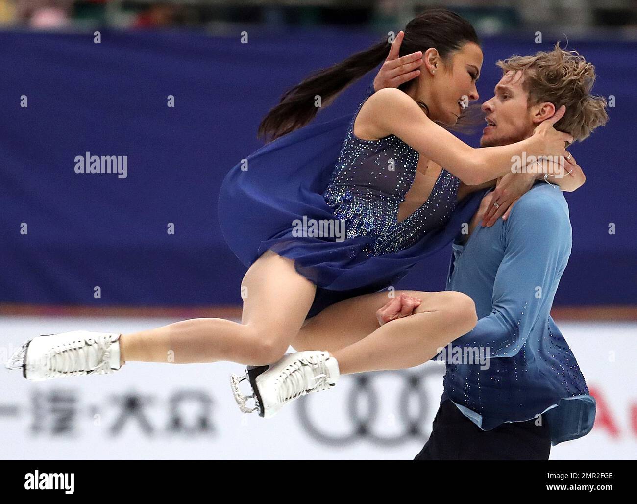 Madison Chock, left, and Evan Bates of the United States compete in the Ice Dance Free Dance during the Audi Cup of China ISU Grand Prix of Figure Skating 2017 at the