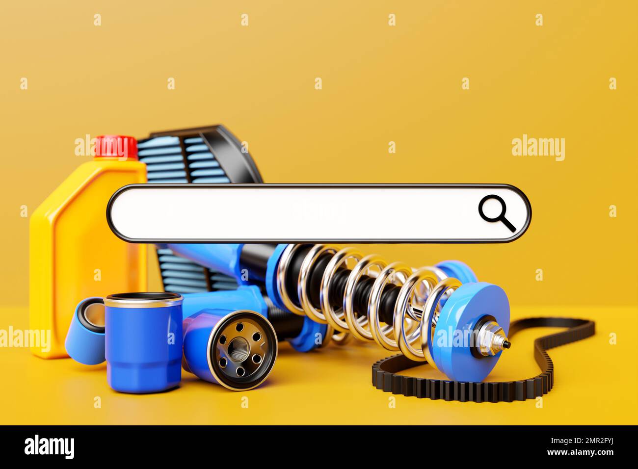 3D illustration, search bar design element with auto parts car shock