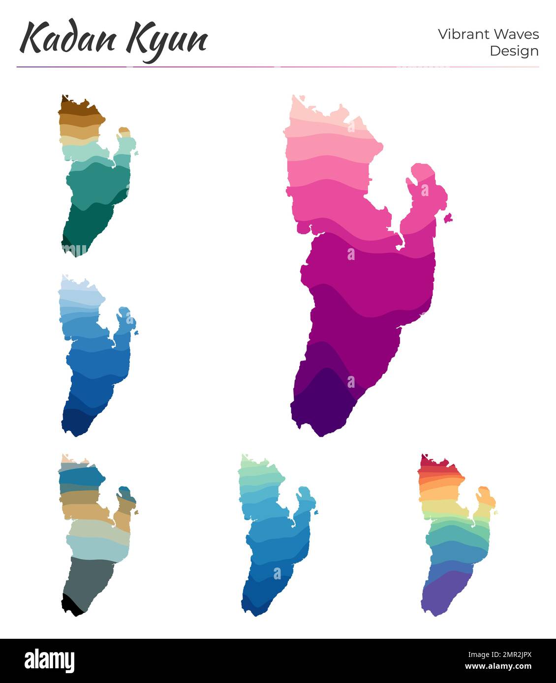 Set of vector maps of Kadan Kyun. Vibrant waves design. Bright map of 