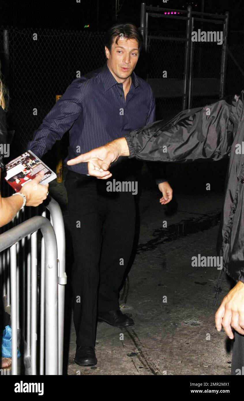 Canadianborn actor Nathan Fillion greets fans outside the Jimmy Kimmel