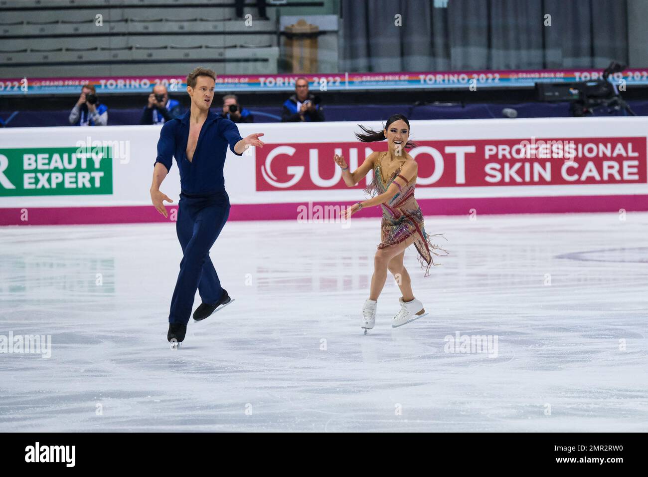 Madison Chock and Evan Bates (USA) perform during the Senior Ice Dance Rhythm Dance of the ISU