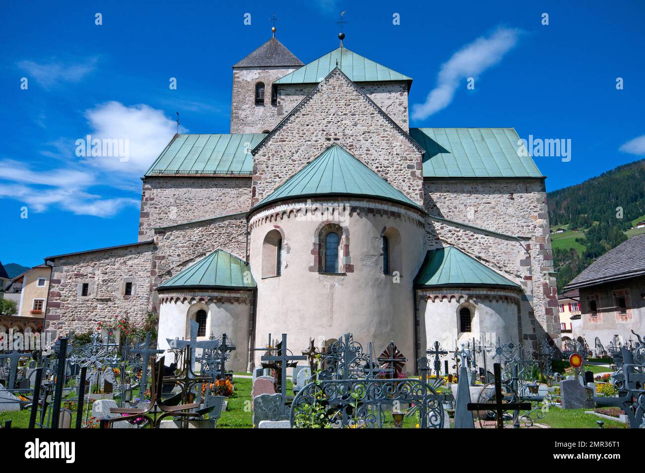 Romanesque Collegiate church in San Candido (Innichen), Pusteria Valley, Trentino-Alto Adige, Italy Stock Photo