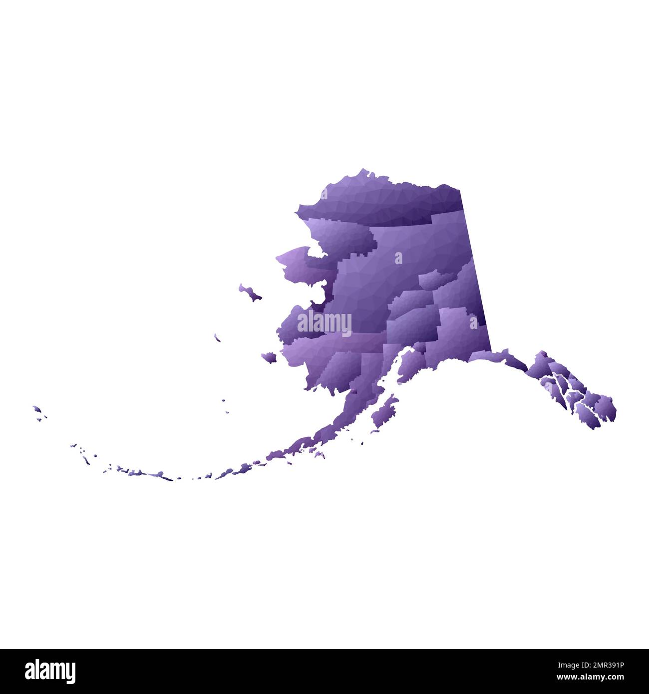 Alaska map. Geometric style us state outline with counties. Actual
