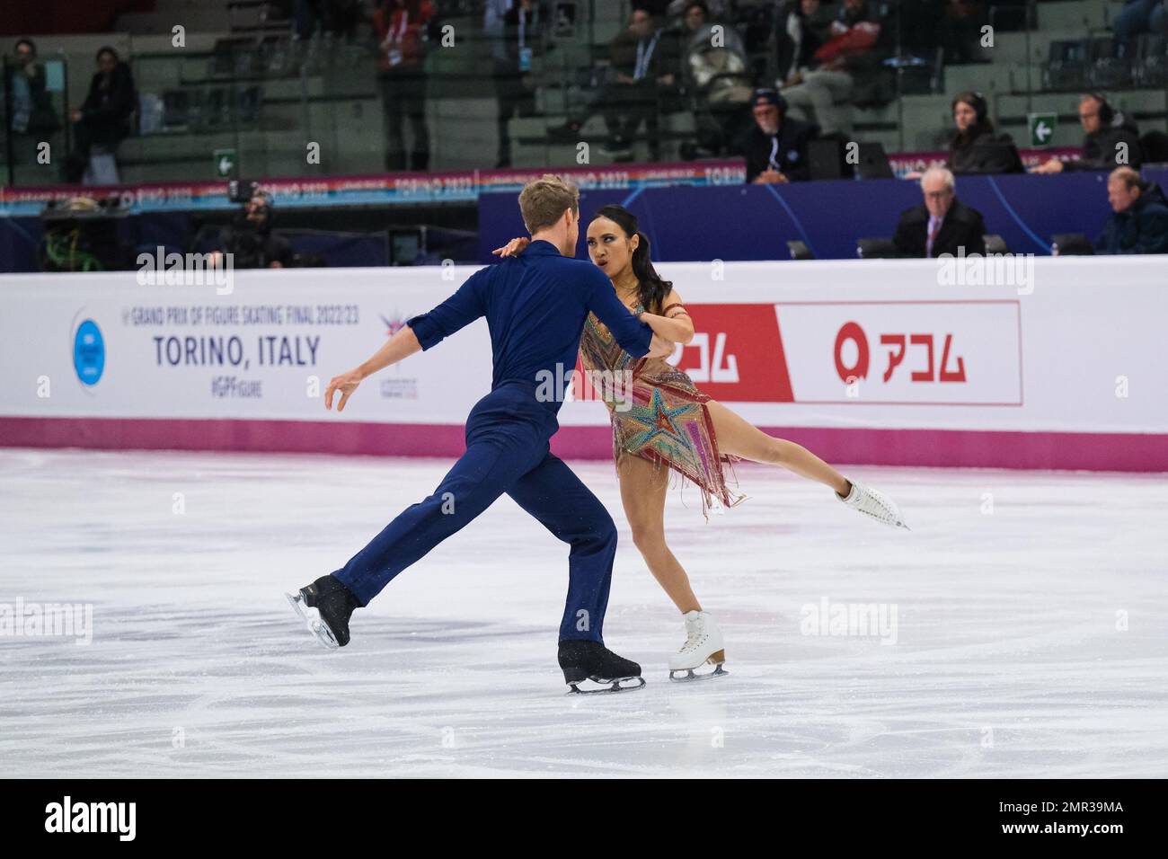 Madison Chock and Evan Bates (USA) perform during the Senior Ice Dance