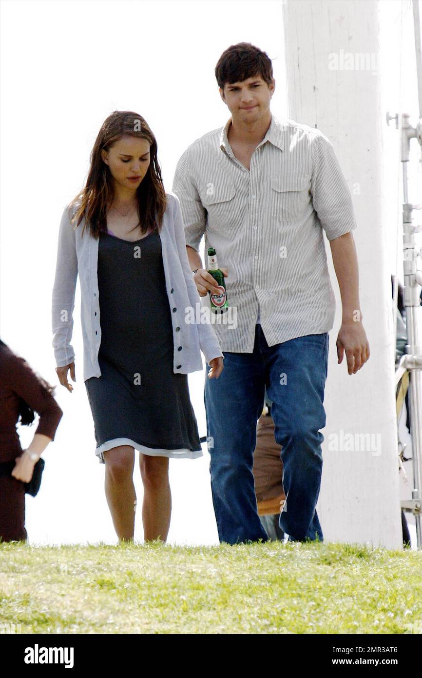 Natalie Portman and Ashton Kutcher film a picnic scene on the set of