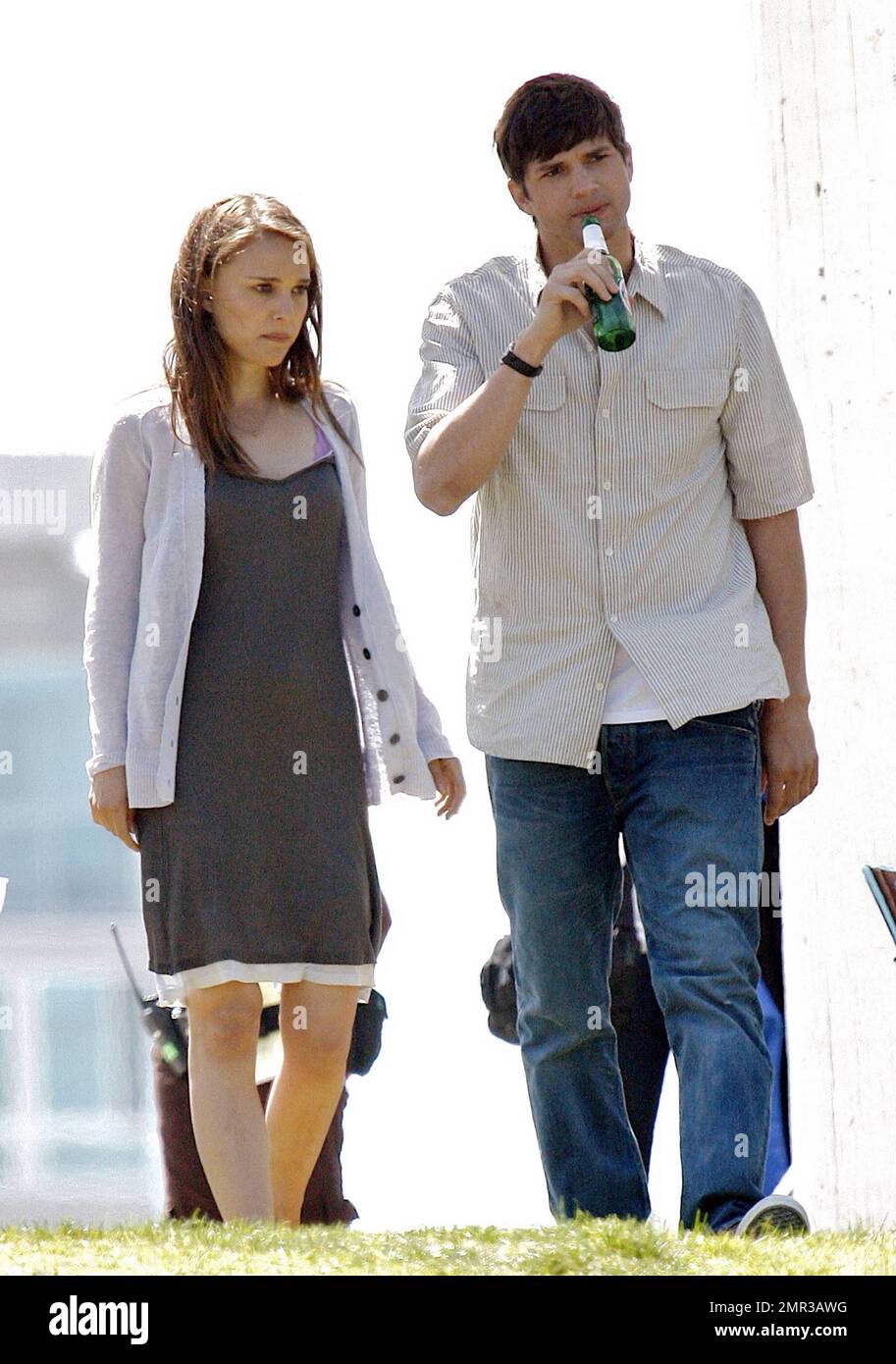 Natalie Portman and Ashton Kutcher film a picnic scene on the set of Ivan Reitman