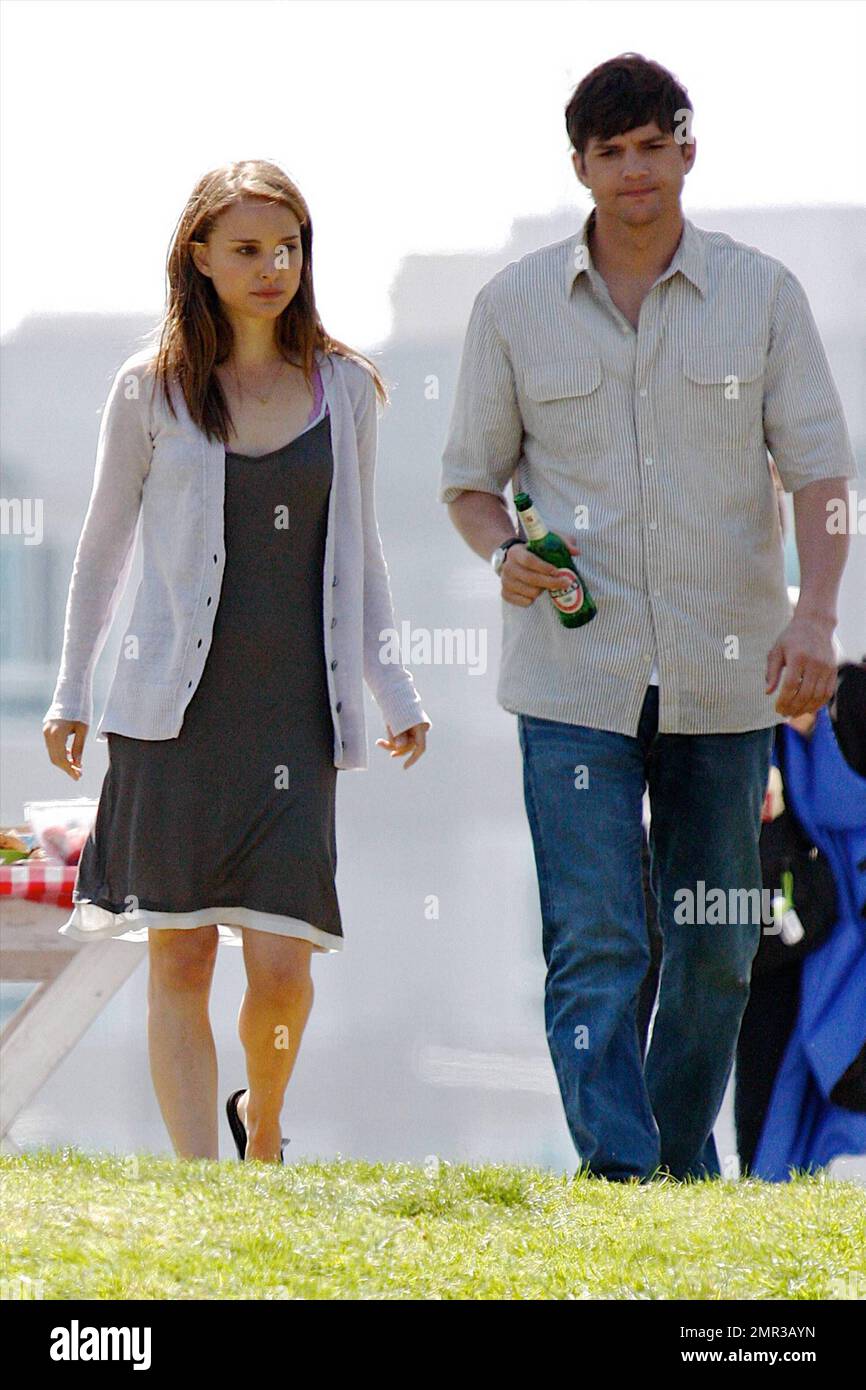 Natalie Portman and Ashton Kutcher film a picnic scene on the set of