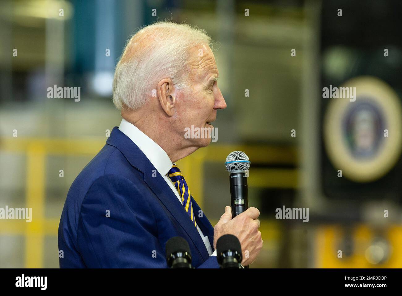 New York, USA. 31st Jan, 2023. President Joe Biden Jr. highlights Bipartisan Infrastructure Law funding for the Hudson River Tunnel project at West Side Yard gate in New York on January 31, 2023. (Photo by Lev Radin/Sipa USA) Credit: Sipa USA/Alamy Live News Stock Photo