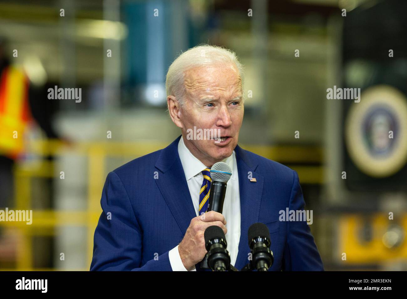 New York, USA. 31st Jan, 2023. President Joe Biden Jr. highlights Bipartisan Infrastructure Law funding for the Hudson River Tunnel project at West Side Yard gate in New York on January 31, 2023. (Photo by Lev Radin/Sipa USA) Credit: Sipa USA/Alamy Live News Stock Photo