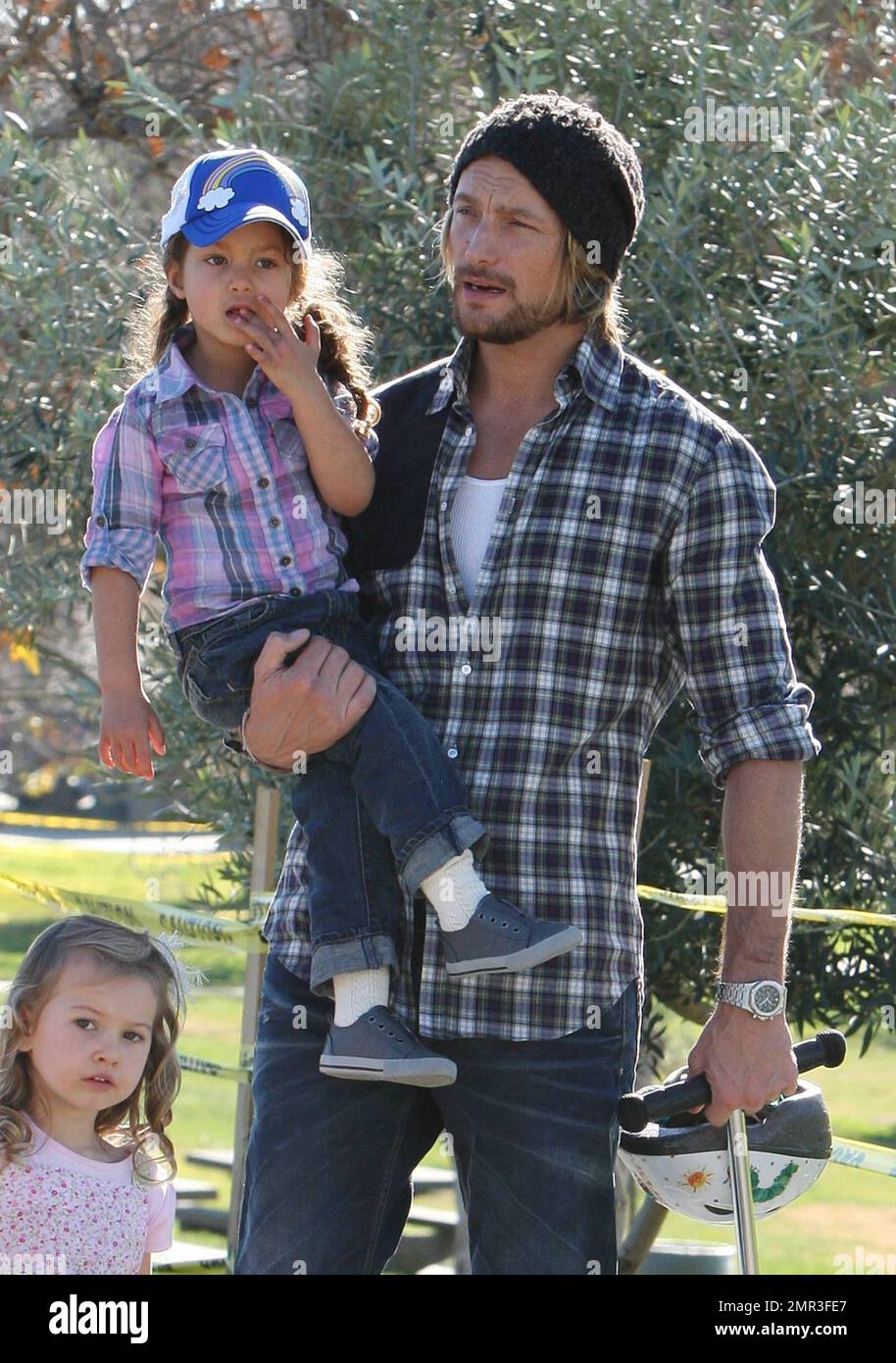 Wearing matching outfits, Gabriel Aubry and daughter Nahla spend a day