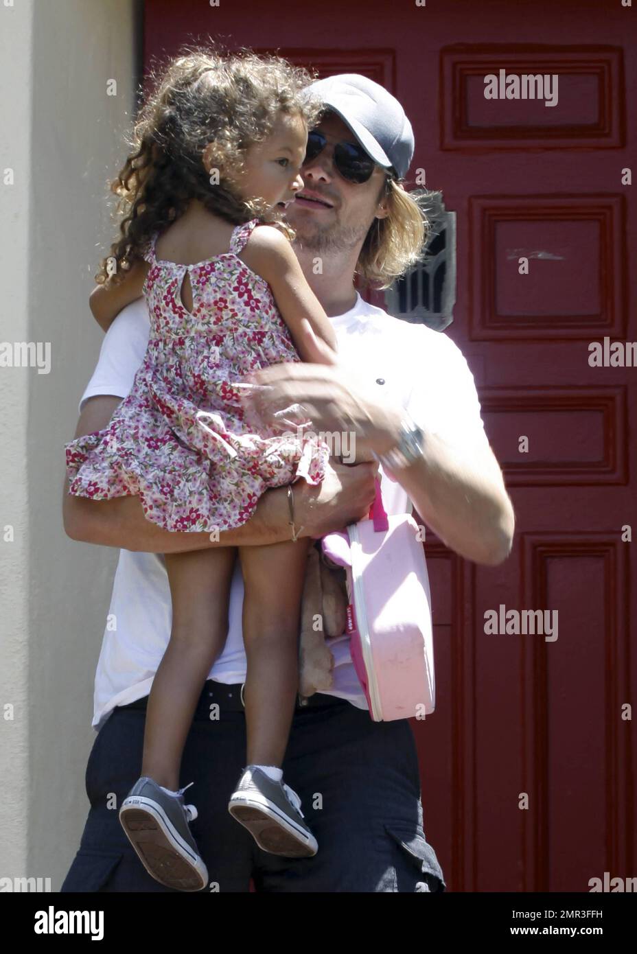 Proud papa Gabriel Aubry picks up daughter Nahla from preschool. Nahla