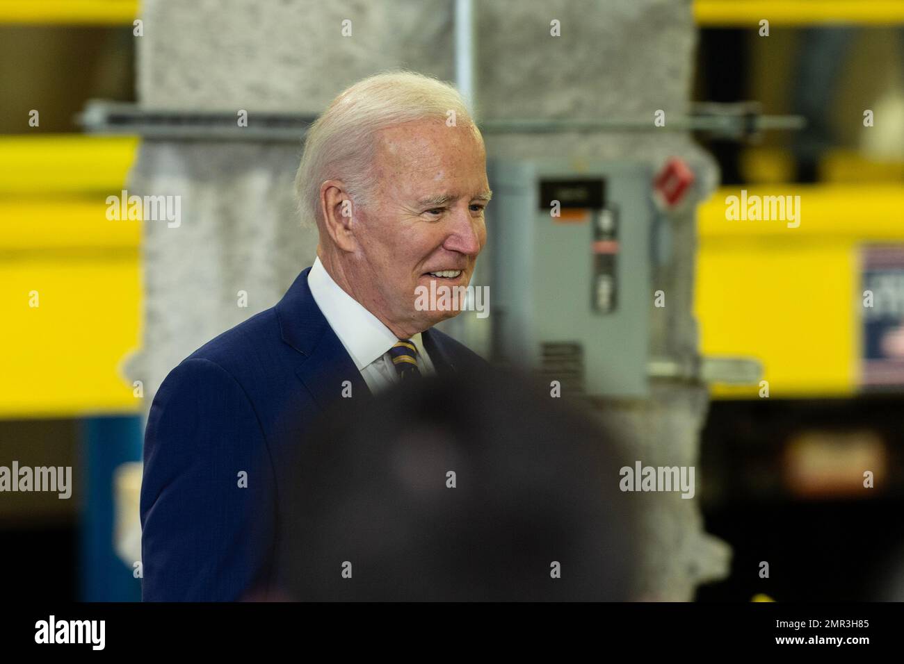 New York, USA. 31st Jan, 2023. President Joe Biden Jr. arrives to highlight Bipartisan Infrastructure Law funding for the Hudson River Tunnel project at West Side Yard gate in New York on January 31, 2023. (Photo by Lev Radin/Sipa USA) Credit: Sipa USA/Alamy Live News Stock Photo