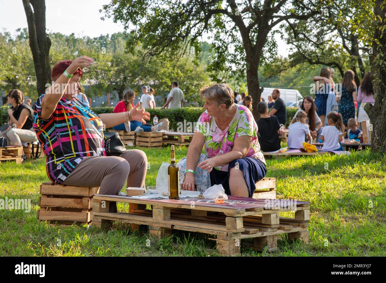 Kyiv, Ukraine - September 11, 2021: People visit Kartuli Fest Georgian Wine Party in National Exhibition Center. Stock Photo