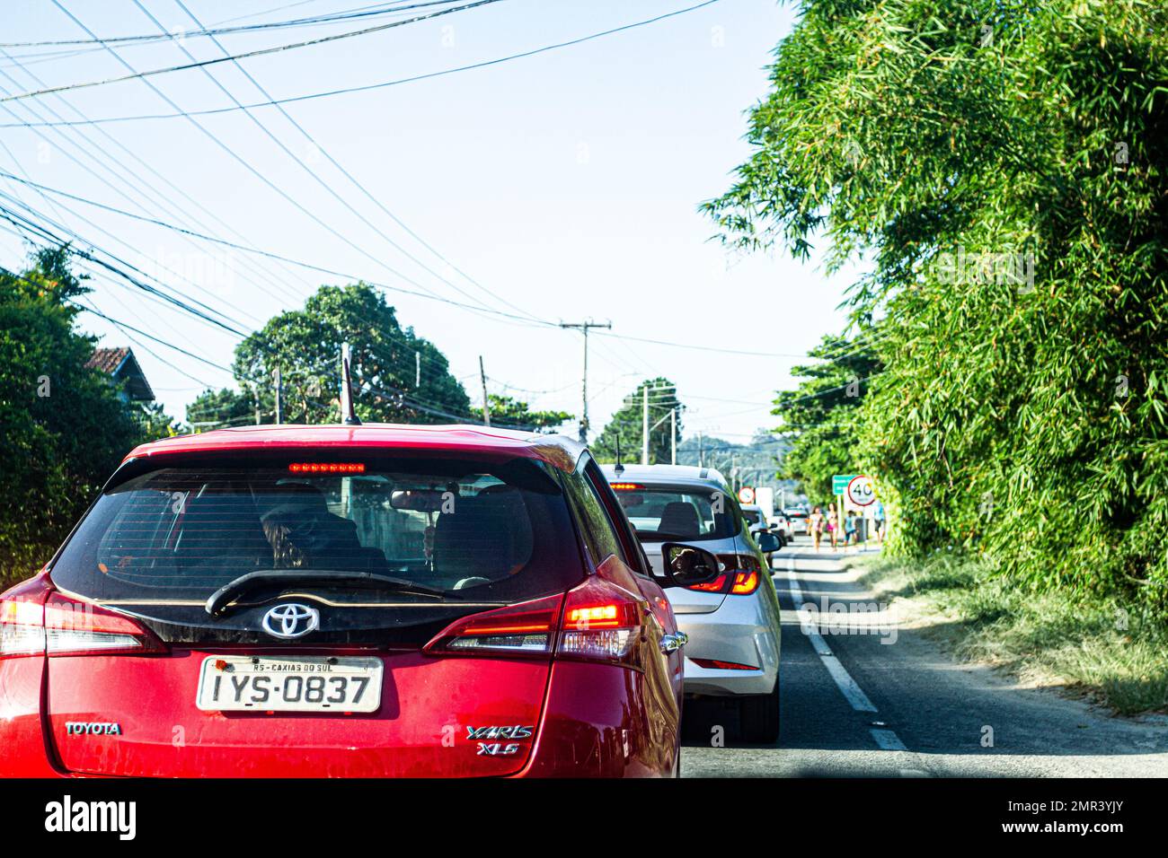 Traffic jam at road SC 406. Florianopolis, Santa Catarina, Brazil. Stock Photo