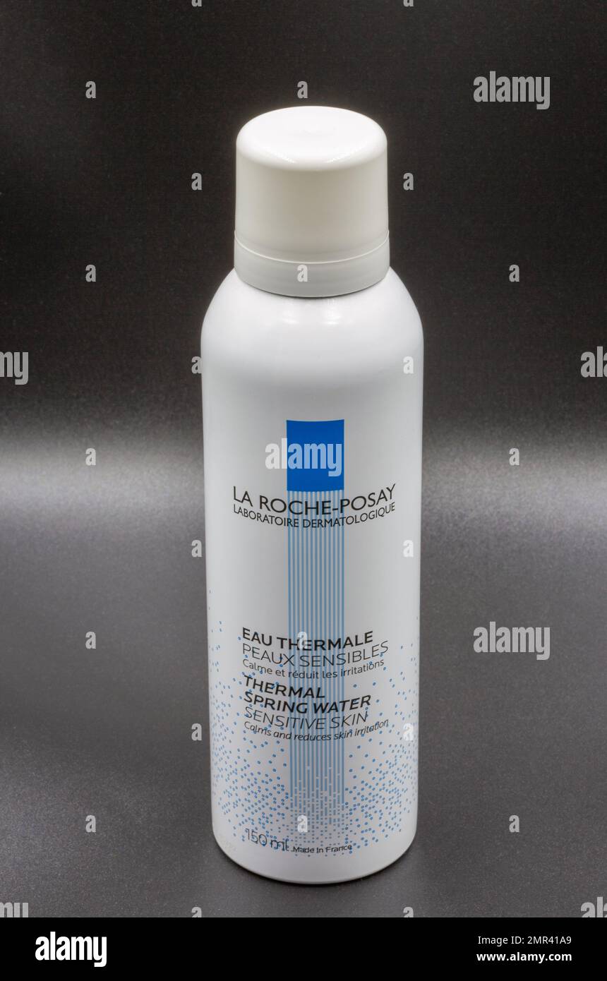 Kyiv, Ukraine - September 12, 2021: Studio shoot La Roche-Posay Thermal Water bottle closeup on black. It is a cosmetics brand owned by L'Or Stock Photo - Alamy