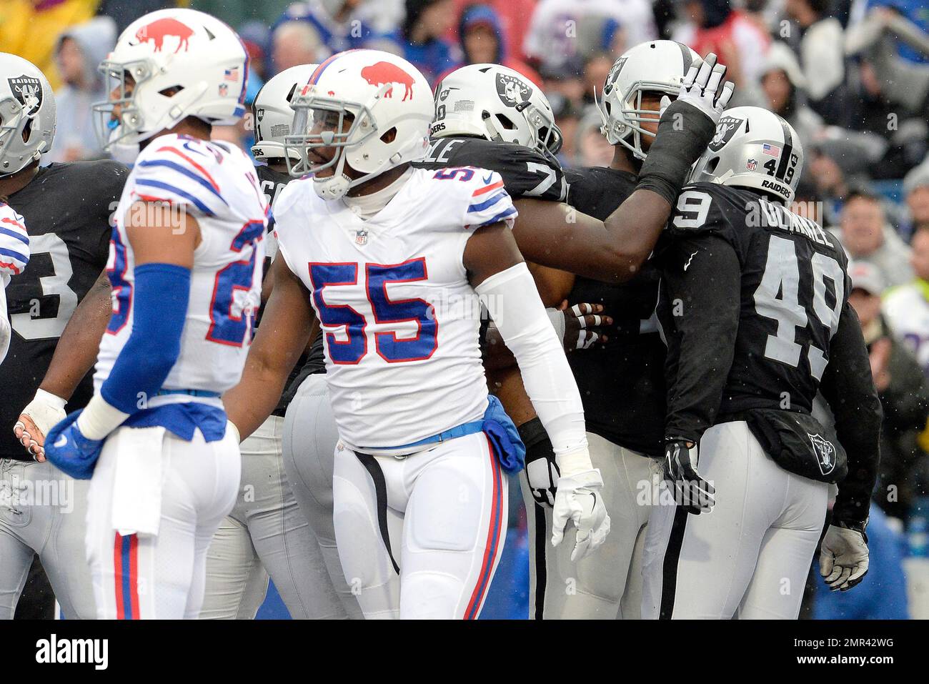 Oakland Raiders fullback Jamize Olawale (49) is congratulated by