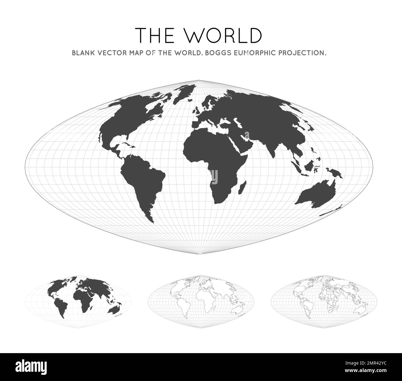 Map of The World. Boggs eumorphic projection. Globe with latitude and longitude lines. World map on meridians and parallels background. Vector illustr Stock Vector
