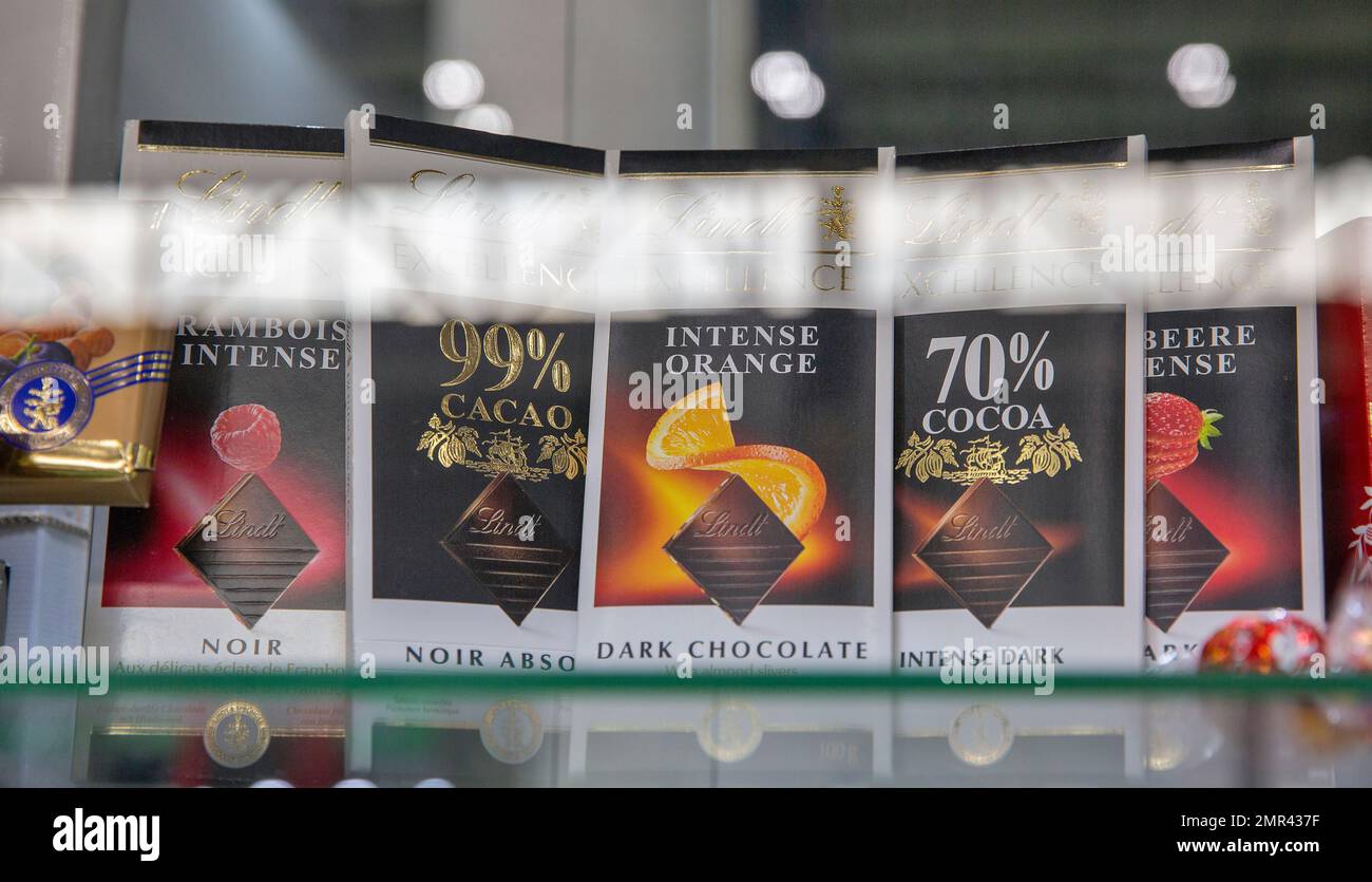 Kyiv, Ukraine November 04, 2021 Lindt Swiss premium milk chocolate