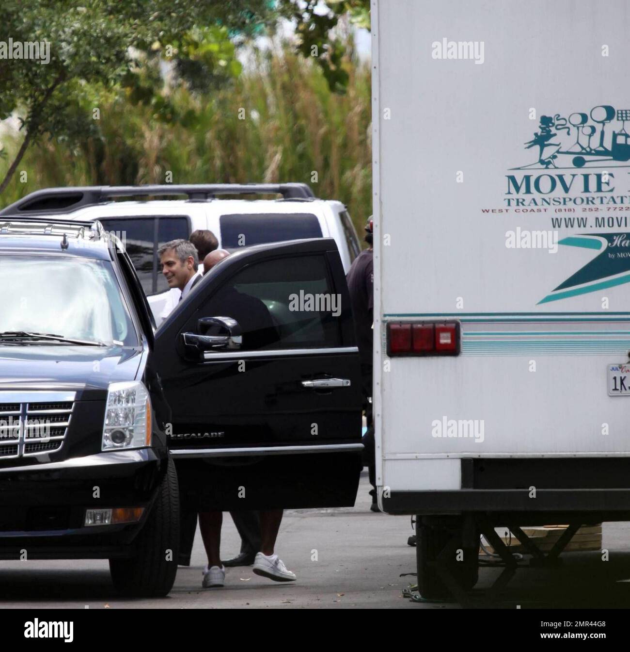 Currently Filing Sign George Clooney returns to his trailer in-between takes on the set of ...