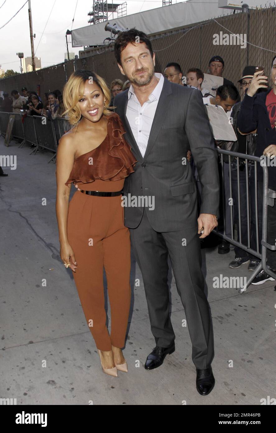 Gerard Butler and Meagan Goode at the Jimmy Kimmel Live! studios in Los